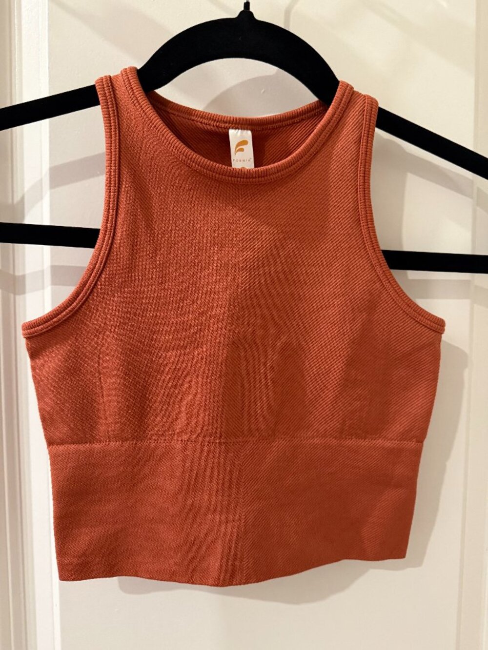 Fornia Ribbed High Neck Crop Tank Top – Rust Orange